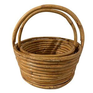 Vintage Woven Rattan Nesting Basket Set With Handles